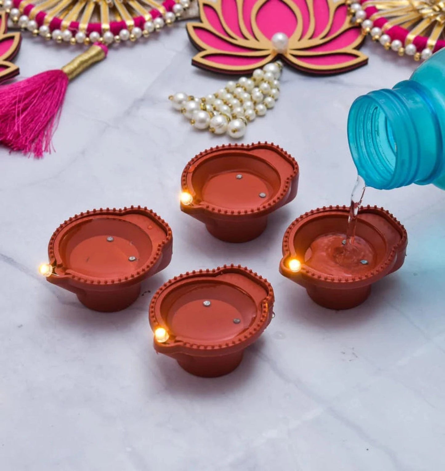 LED Light Water Sensor Diyas (Pack of 12 Pieces)