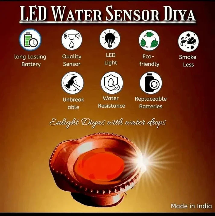 LED Light Water Sensor Diyas (Pack of 12 Pieces)
