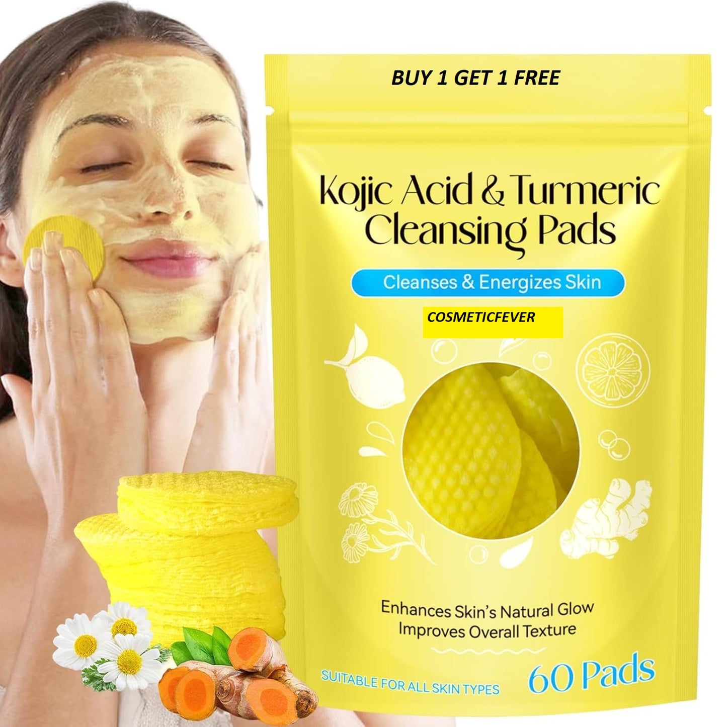 Kojic Buy 1 Get 1 Free Turmeric & Kojic Acid (60×2) Cleansing Pads (100% Geniuan)