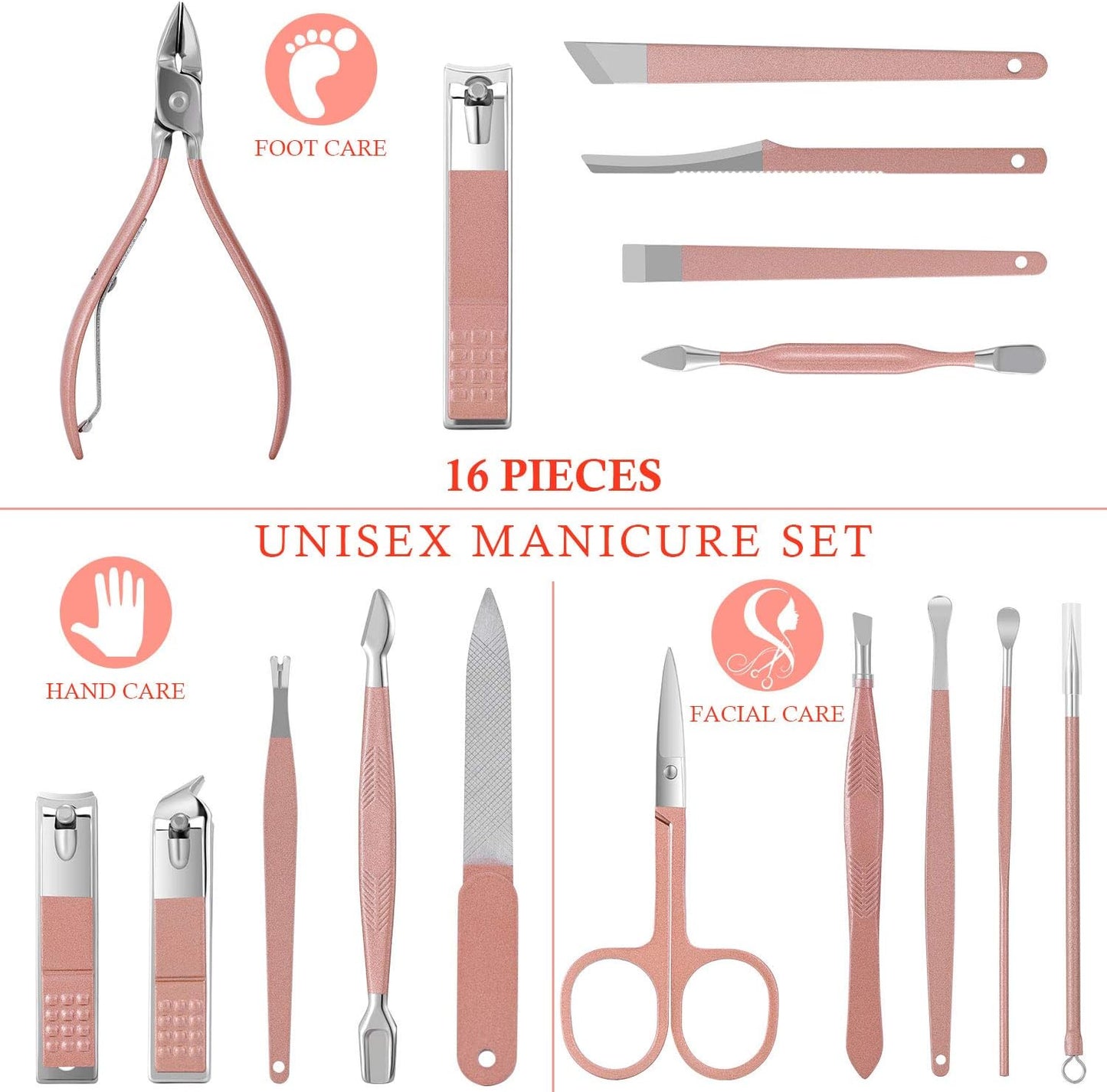 Manicure Pedicure Kit Nail Clippers 16 in 1 Professional Stainless Steel Cuticle trimmer Grooming Kit for Men Women