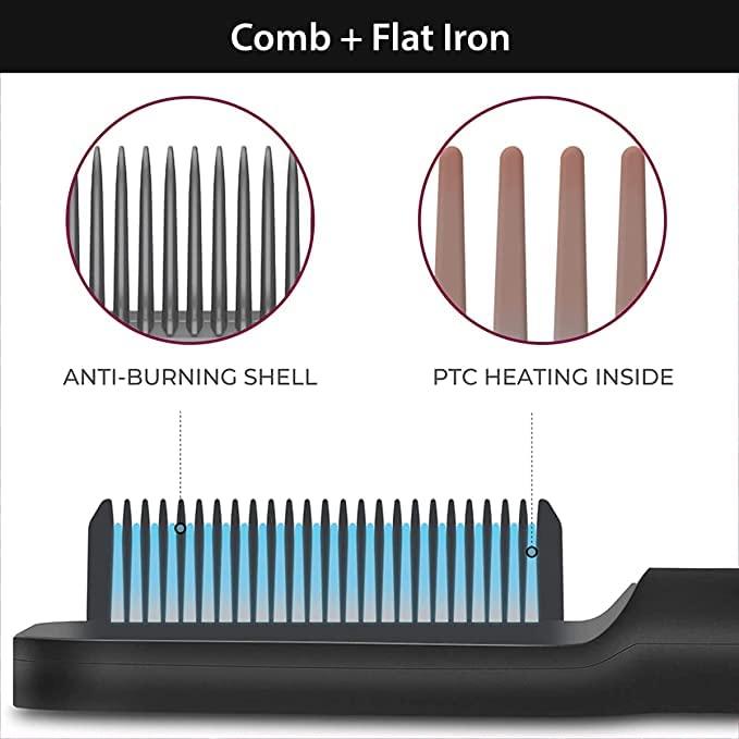 Hair Straightener Comb for Women & Men, Hair Styler, Hair Straightening Iron, Straightener Machine Brush/PTC Heating Electric Straightener with 5 Temperature - Multicolor