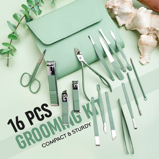 Beauté Secrets 16-in-1 Manicure Pedicure Kit for Women & Men, Stainless Steel Nail Clippers, Nail Cutter, Ear Pick, Tweezers, Plucker, Nail Filer, Nose Hair Scissors, Pedicure Kit for Foot